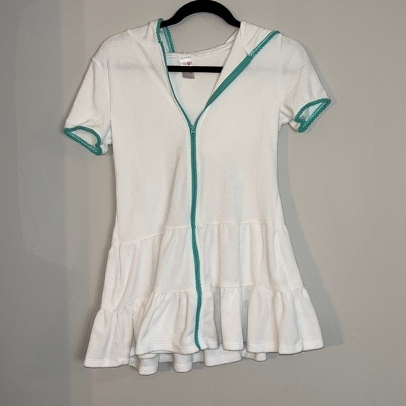 Cat & Jack White Beach Coverup with Teal Piping Size 10/12 - Picture 1 of 5